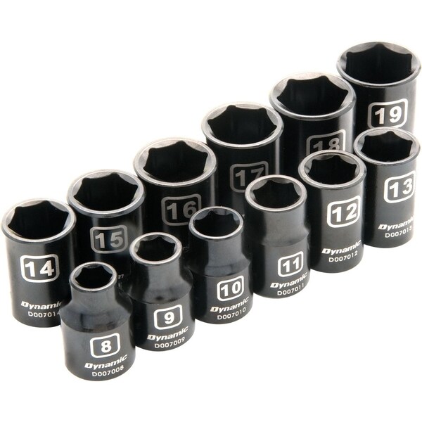 Tools 3/8" Dr 12Pcs 6 Point Metric, Std Impact Socket Set, 8mm - 19mm